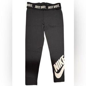 Nike Kids Black Leggings with White Logo Print